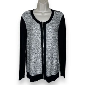 Lane Bryant Sequin Front Zip Up Moto Bomber Cardigan Black Rib Knit Women 18/20